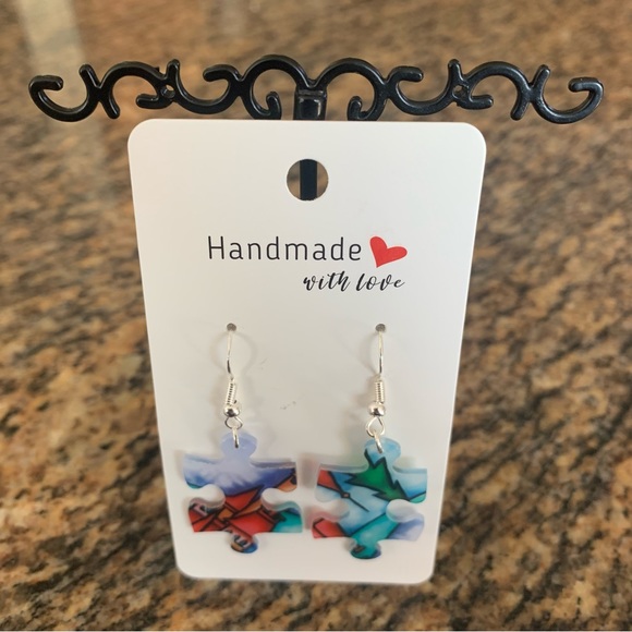 Handmade puzzle earrings - Picture 2 of 9
